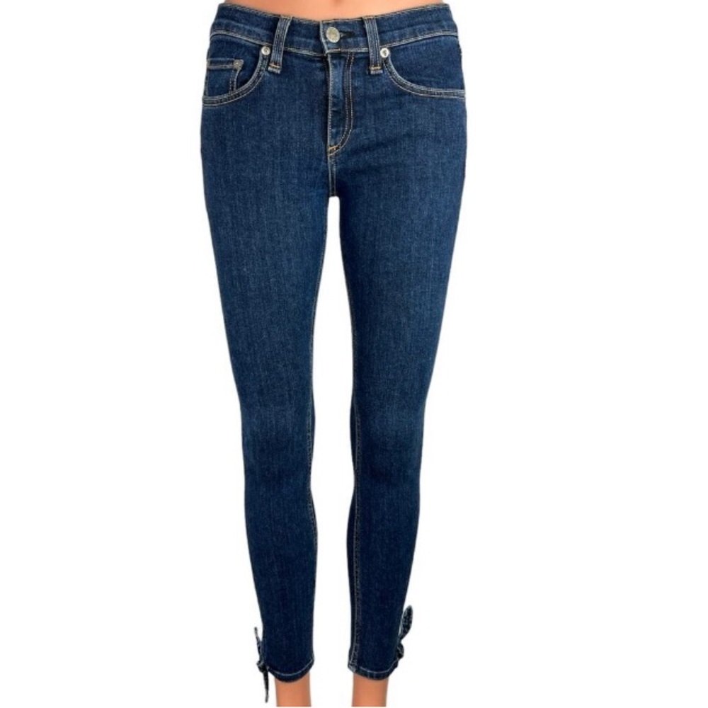 Rag & Bone Women's Jeans Denim Blue Mid Rise Stretch Tie knot Hem Skinny